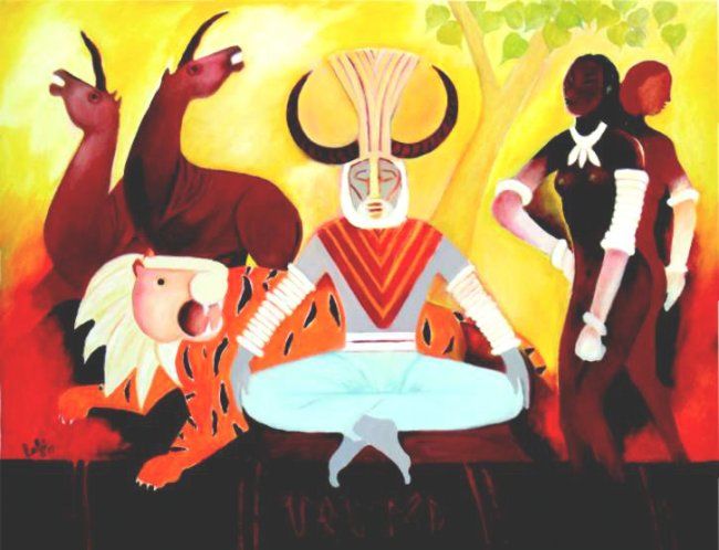 Painting titled "Rewind 3000 B.C." by Lk, Original Artwork, Oil