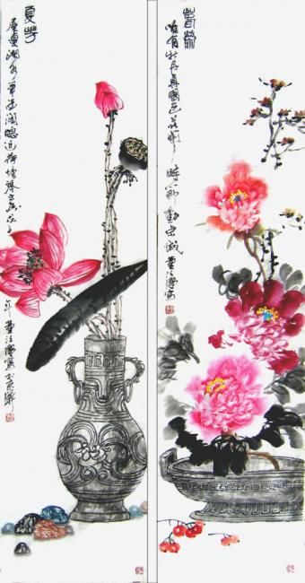 Schilderij getiteld "春荣夏芳" door Zhi Qiang Dong, Origineel Kunstwerk, Olie