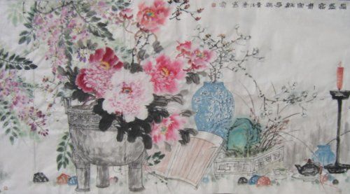 Schilderij getiteld "鼎盛牡丹" door Zhi Qiang Dong, Origineel Kunstwerk, Olie