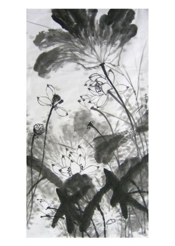 Schilderij getiteld "荷花" door Zhi Qiang Dong, Origineel Kunstwerk, Olie