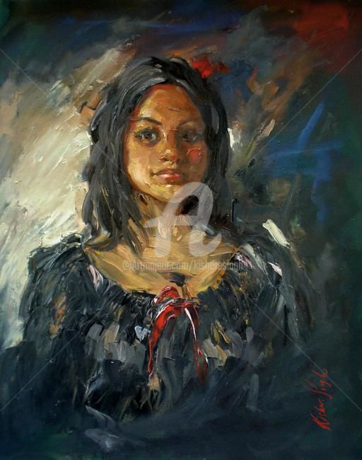 Painting titled "Oil potrat" by Kishore Singh, Original Artwork