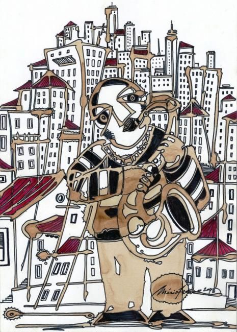 Pintura intitulada "saxofonista" por Mário Fresco, Obras de arte originais, Arquitetura