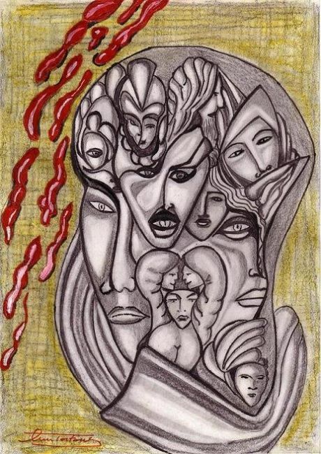 VOLTI GRIGI 绘画, 11.8x8.3 in