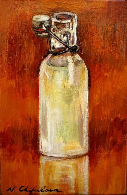 Painting titled "Bouteille de sirop" by Nathalia Chipilova, Original Artwork, Acrylic