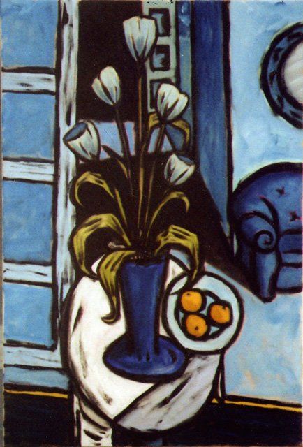 Painting titled "Still Live Tulips &…" by Bradley Owen, Original Artwork, Oil