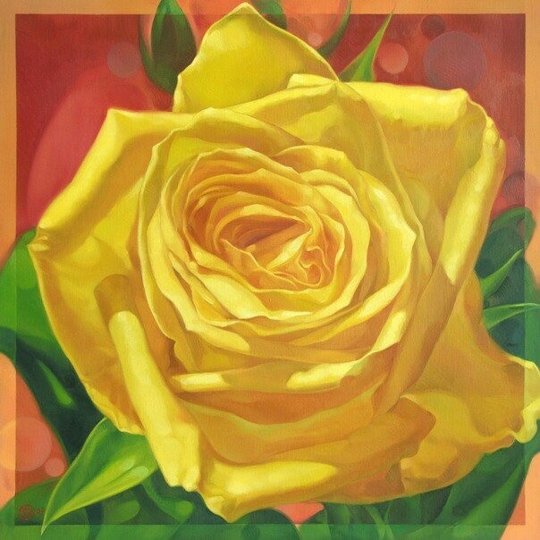 Schilderij getiteld "Yellow Rose 2" door Choong Ching Liew, Origineel Kunstwerk
