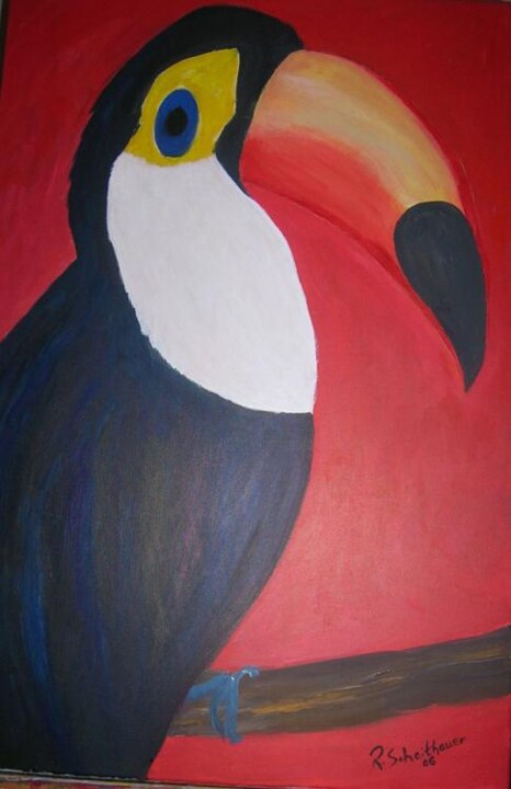 Painting titled "Tucano" by Rosangela Scheithauer, Original Artwork, Oil