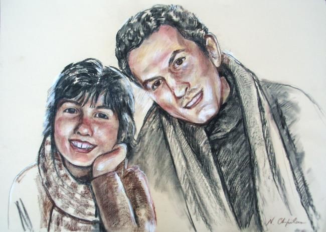 Peinture intitulée "Père et fils" par Nathalia Chipilova, Œuvre d'art originale, Huile