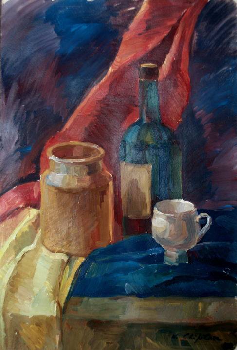 Peinture intitulée "Nature morte à la b…" par Nathalia Chipilova, Œuvre d'art originale, Gouache