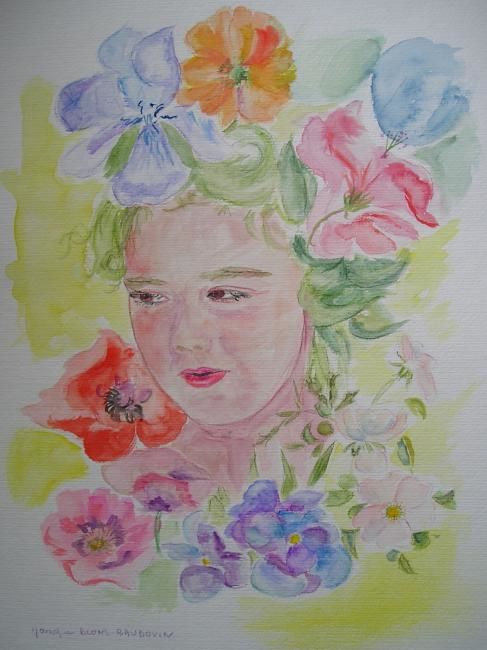 Картина под названием "La petite fille et…" - Monique Blons Baudouin, Подлинное произведение искусства
