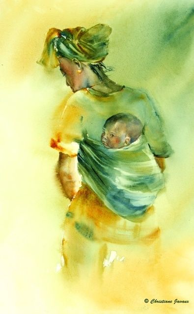 「Jeune Mère」というタイトルの絵画 Christiane Javauxによって, オリジナルのアートワーク, オイル
