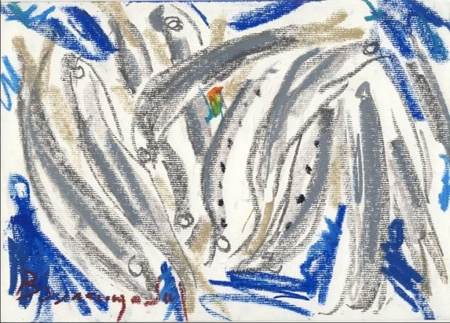 Painting titled "Herrings" by Milos Vujasinovic, Original Artwork, Oil