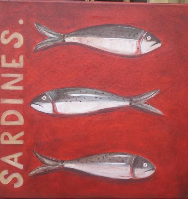 Ζωγραφική με τίτλο "sardines en boite" από Lili La Puce, Αυθεντικά έργα τέχνης
