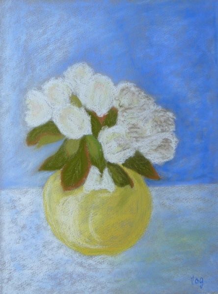 Peinture intitulée "Vase jaune" par Mog, Œuvre d'art originale, Huile