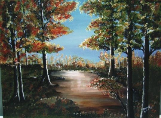 Painting titled "Paysage d'automne 2…" by Saliha Khelifi, Original Artwork