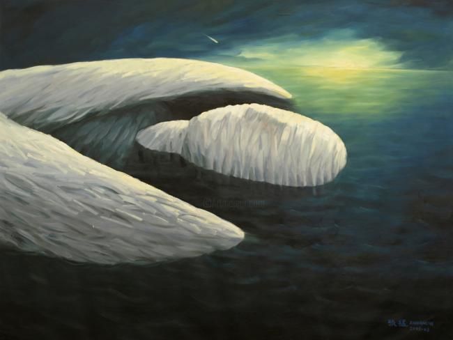 Painting titled "《天使系列-流星》油画 约190cm.…" by Meng Zhang, Original Artwork, Oil