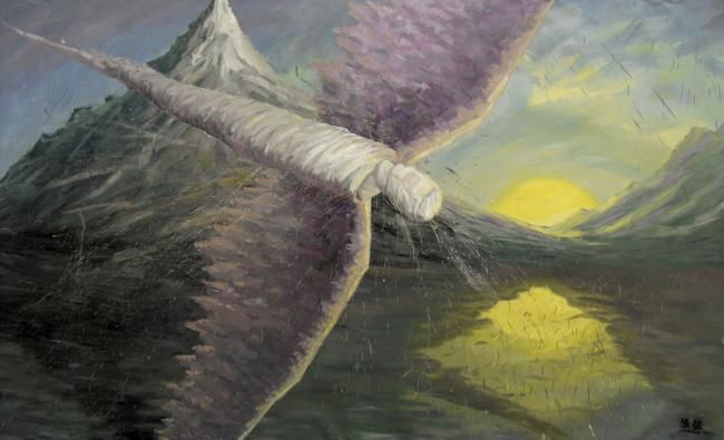 Painting titled "《天使系列-坠落》油画 约210cm.…" by Meng Zhang, Original Artwork, Oil