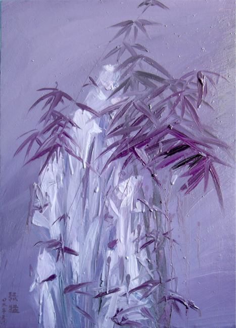 Painting titled "《临郑板桥竹石图》-油画 约50cm.…" by Meng Zhang, Original Artwork, Oil