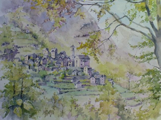 Peinture intitulée "CORIPPO-TESSIN" par Beytullah Şavkin, Œuvre d'art originale