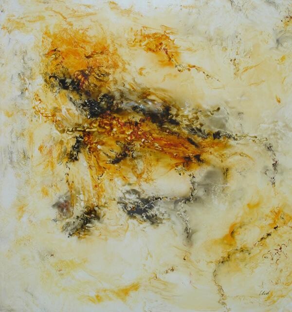 Painting titled "Entre cendres et or" by Elisa Cook Benbassat Bassat, Original Artwork, Oil