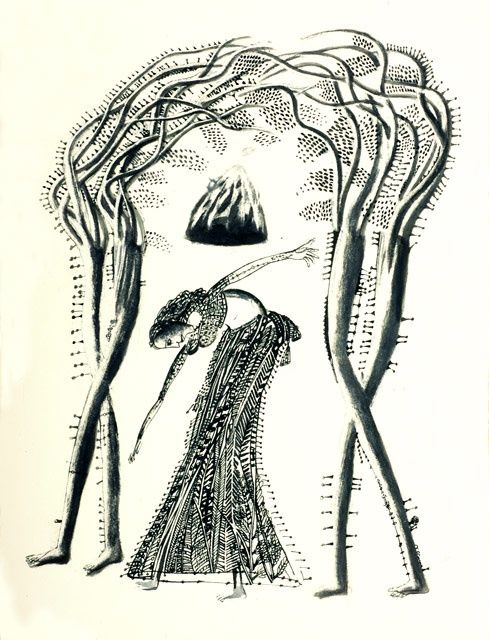 Drawing titled "Naika & Tree Trunk-6" by Ved Nayar, Original Artwork