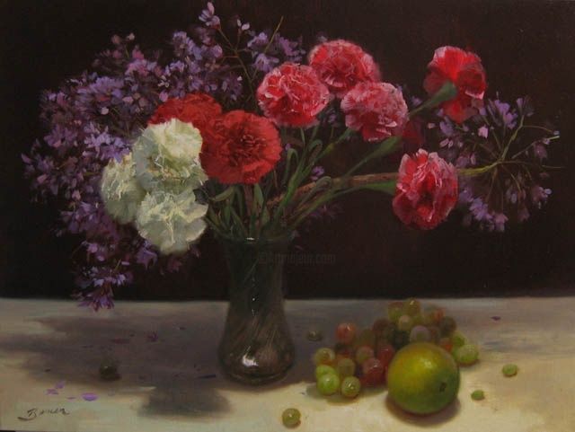Pintura intitulada "Cravos" por Ronaldo Boner, Obras de arte originais