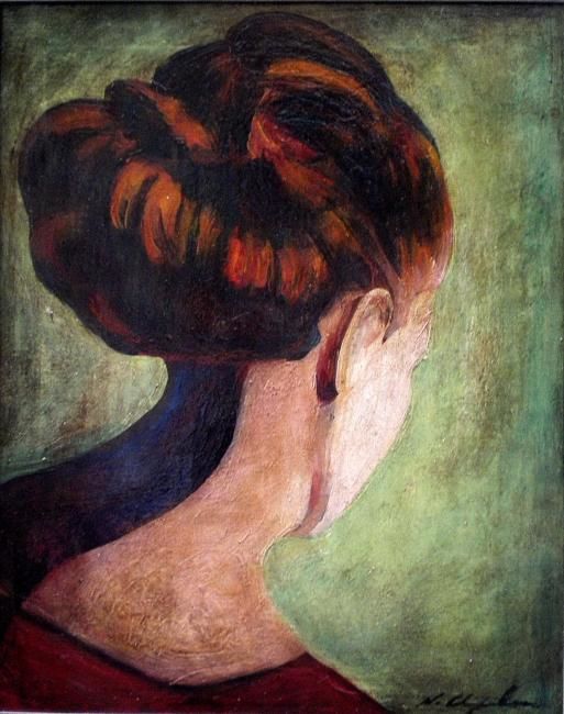 Painting titled "Femme au chignon ro…" by Nathalia Chipilova, Original Artwork, Oil
