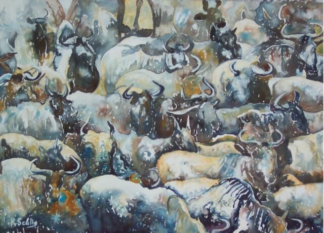 Painting titled "Wilderbeast Patterns" by Scally Art, Original Artwork, Oil