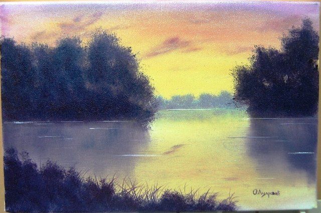 Painting titled "Evening on Danube" by Ognjen Lazarevic, Original Artwork