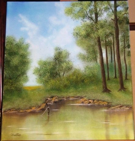 Painting titled "Danube's surroundin…" by Ognjen Lazarevic, Original Artwork, Oil