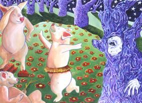「3 petits cochons」というタイトルの絵画 Sandrine Javaryによって, オリジナルのアートワーク