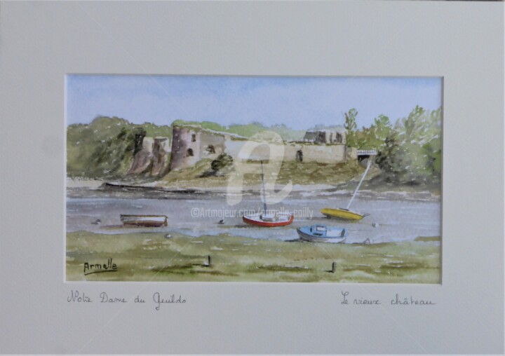 Gravures & estampes intitulée "Le château du guildo" par Armelle Cailly, Œuvre d'art originale, Impression numérique Monté s…