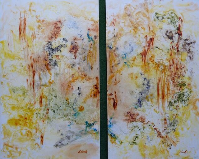 Painting titled "Gouttes d'ambre" by Elisa Cook Benbassat Bassat, Original Artwork, Oil