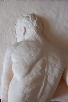 Sculptuur getiteld "Le Boxeur manchot" door Elitrompe, Origineel Kunstwerk, Terra cotta