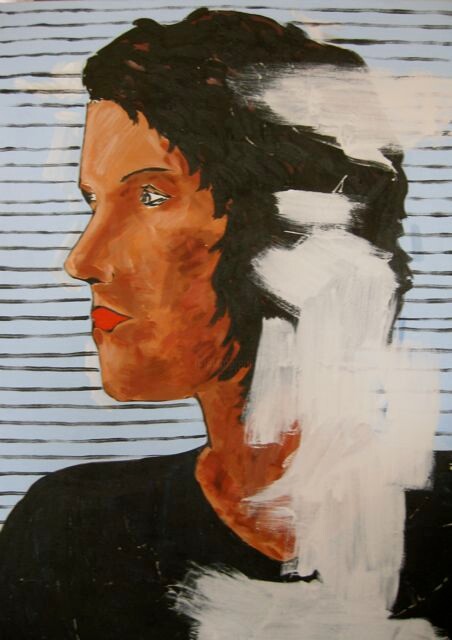 Painting titled "Women with black ha…" by Unknown Artist, Original Artwork, Oil