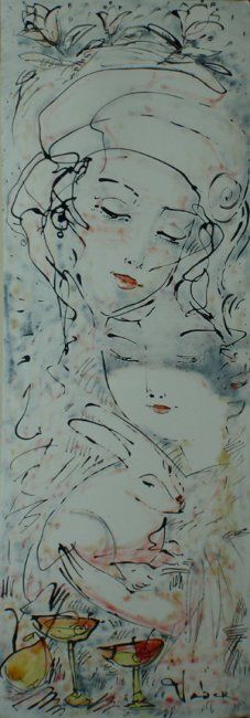 Rabbit Storyteller 绘画, 39.4x13.8 in