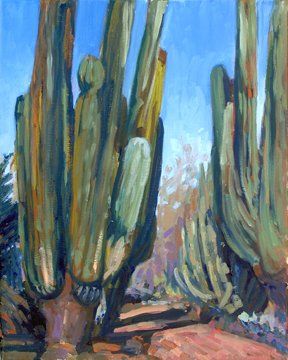 Painting titled "Old Caron Cacti" by Candy Barr, Original Artwork, Oil