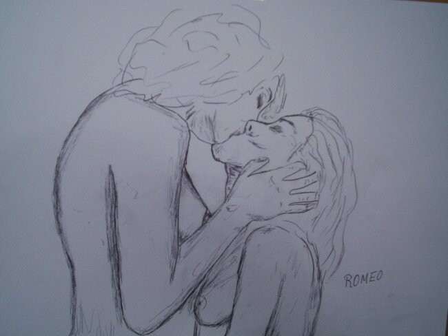 Desenho intitulada "UM BEIJO APAIXONADO" por Romeo Zanchett, Obras de arte originais