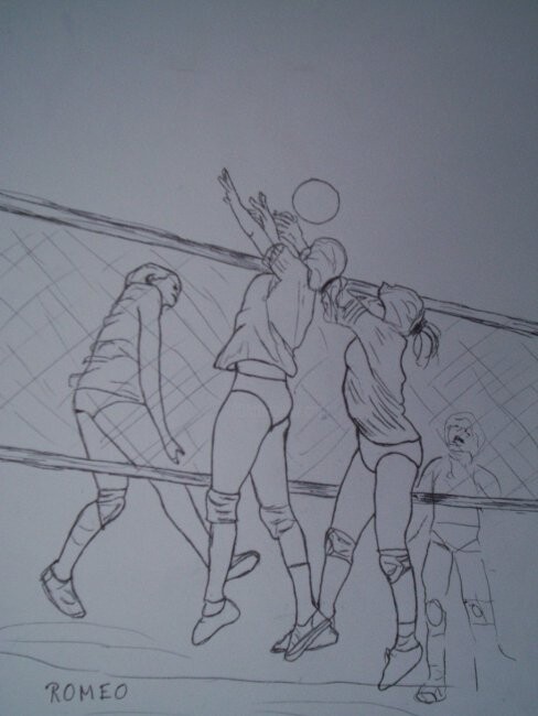 Desenho intitulada "JOGO DE VOLEI" por Romeo Zanchett, Obras de arte originais