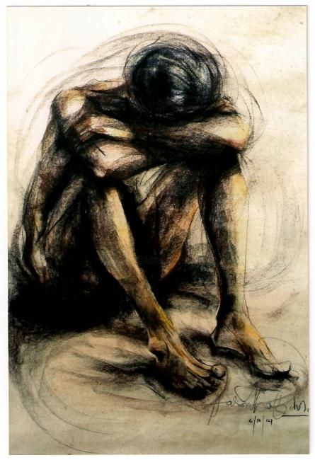 Drawing titled "depression I" by Aaron Thokchom, Original Artwork