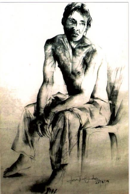 Drawing titled "the tribal kid" by Aaron Thokchom, Original Artwork