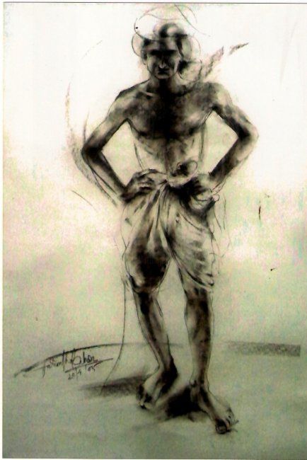 Drawing titled "man poses with turb…" by Aaron Thokchom, Original Artwork