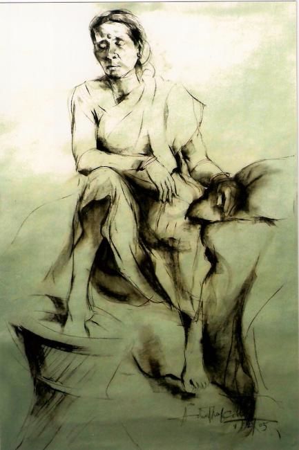 Drawing titled "the old Indian model" by Aaron Thokchom, Original Artwork