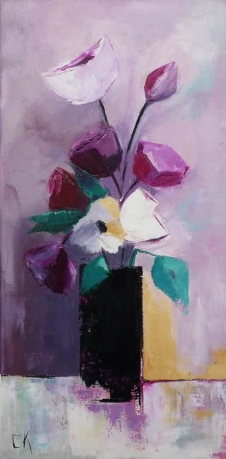 Peinture intitulée "BOUQUET VIOLET" par Catherine Kret, Œuvre d'art originale, Huile