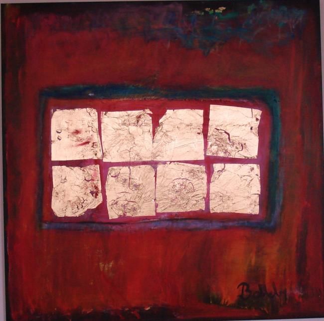 Painting titled "red and gold" by Ballebyart, Original Artwork, Oil