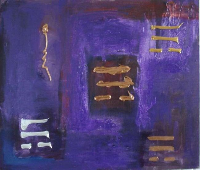 Painting titled "purpel and gold" by Ballebyart, Original Artwork, Oil