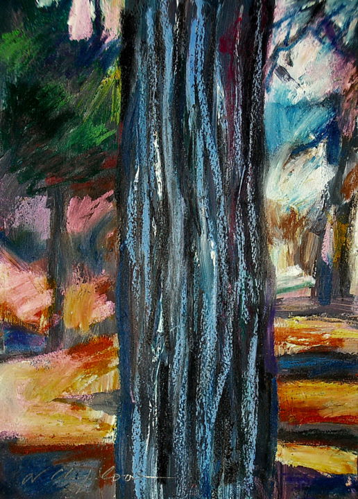 Painting titled "Blue tree in the fo…" by Nathalia Chipilova, Original Artwork, Acrylic