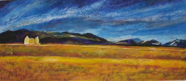 Painting titled "Champ jaune" by Nathalia Chipilova, Original Artwork, Oil