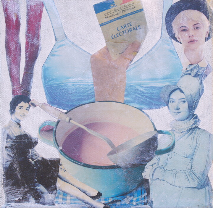 Collages titled "L'irrigation. 100 a…" by Nathalia Chipilova, Original Artwork, Paper cutting Mounted on Wood Stretcher frame