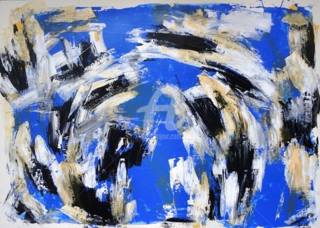Painting titled "Untitled on Cobalt…" by Sio Montera, Original Artwork, Oil